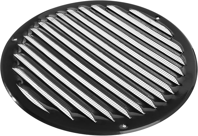 Vent Systems 8" Inch Black Round Soffit Vent Cover - Air Vent Louver with Built-in Mesh Screen – Wall or Ceiling Ventilation Grille for Intake/Exhaust HVAC Systems – Indoor and Outdoor Use