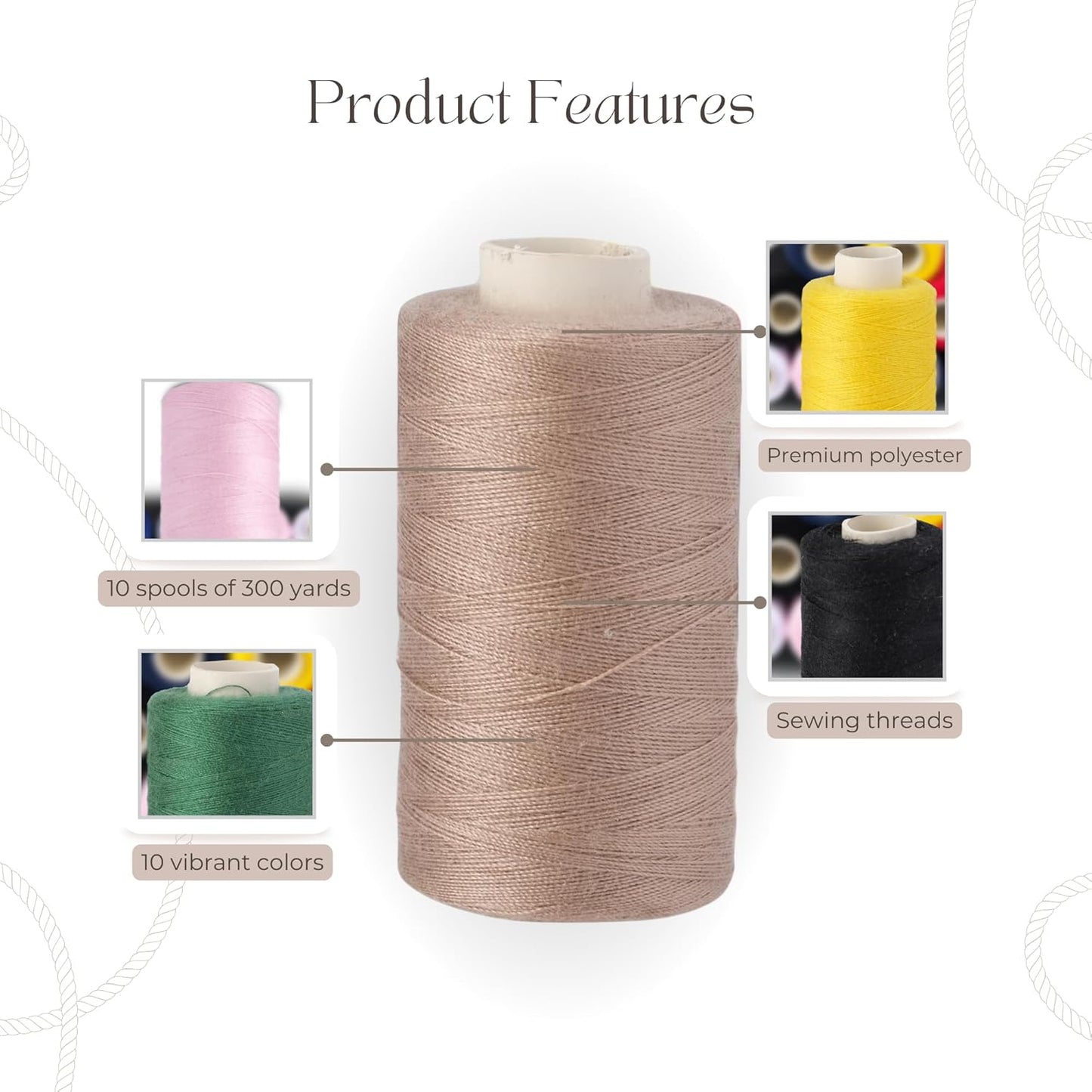 10 Colors Serger Sewing Thread - 10 Cones Threads of 500 Yards Each Spool | Sewing Clips Quilting Materials Sewing Machines for Beginners and Heavy-Duty Sewing Machine Threads | Lace Yarn, Ribbon Yarn