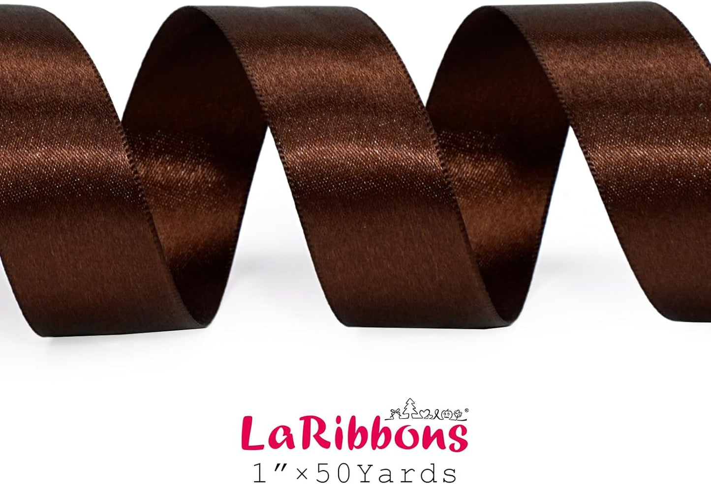 LaRibbons Brown Satin Ribbon 1 Inch 50 Yards Luxury Double Faced Firar Brown Silk Ribbon for Flower Bouquet Crafts Gift Wrapping Wedding Christmas Decoration