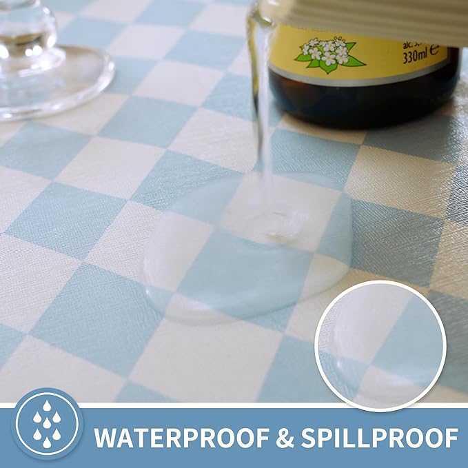 Rectangle Table Cloth,100% Waterproof Tablecloth Oil Proof Spill Proof Vinyl Table Cloth, Wipe Clean Plastic Table Cover for Dining, Camping, Indoor and Outdoor 54" x 84",Blue Checkered