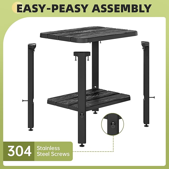 Adirondack Square Outdoor Side Table Set of 2, 2-Tier Small Outdoor Table for Patio, HDPE End Table for Backyard, Pool, Lawn, Indoor Companion, Easy Maintenance & Weather Resistant(Black)