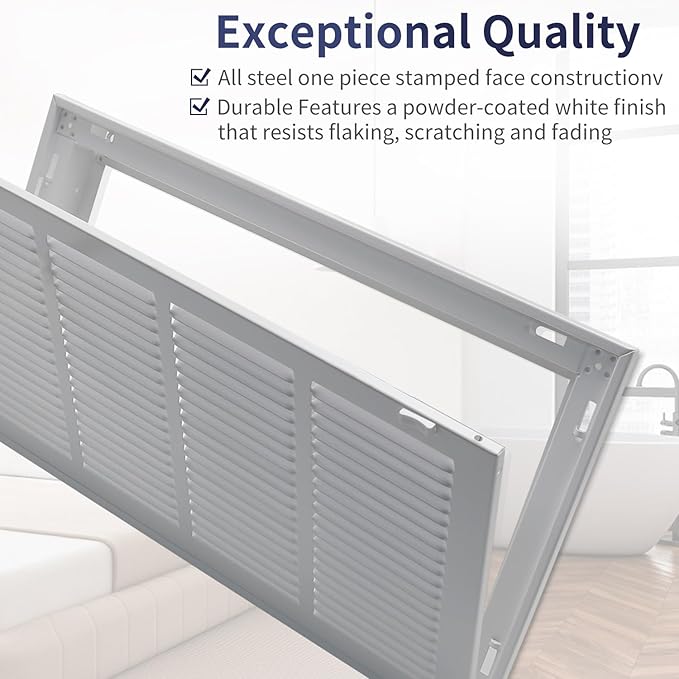 20"W x 10"H [Duct Opening Size] Steel Return Air Filter Grille - Removable Face/Door for 1 inch Filters -HVAC Vent Cover Grill - White [Outer Dimensions: 22 5/8"W X 12 5/8"H]