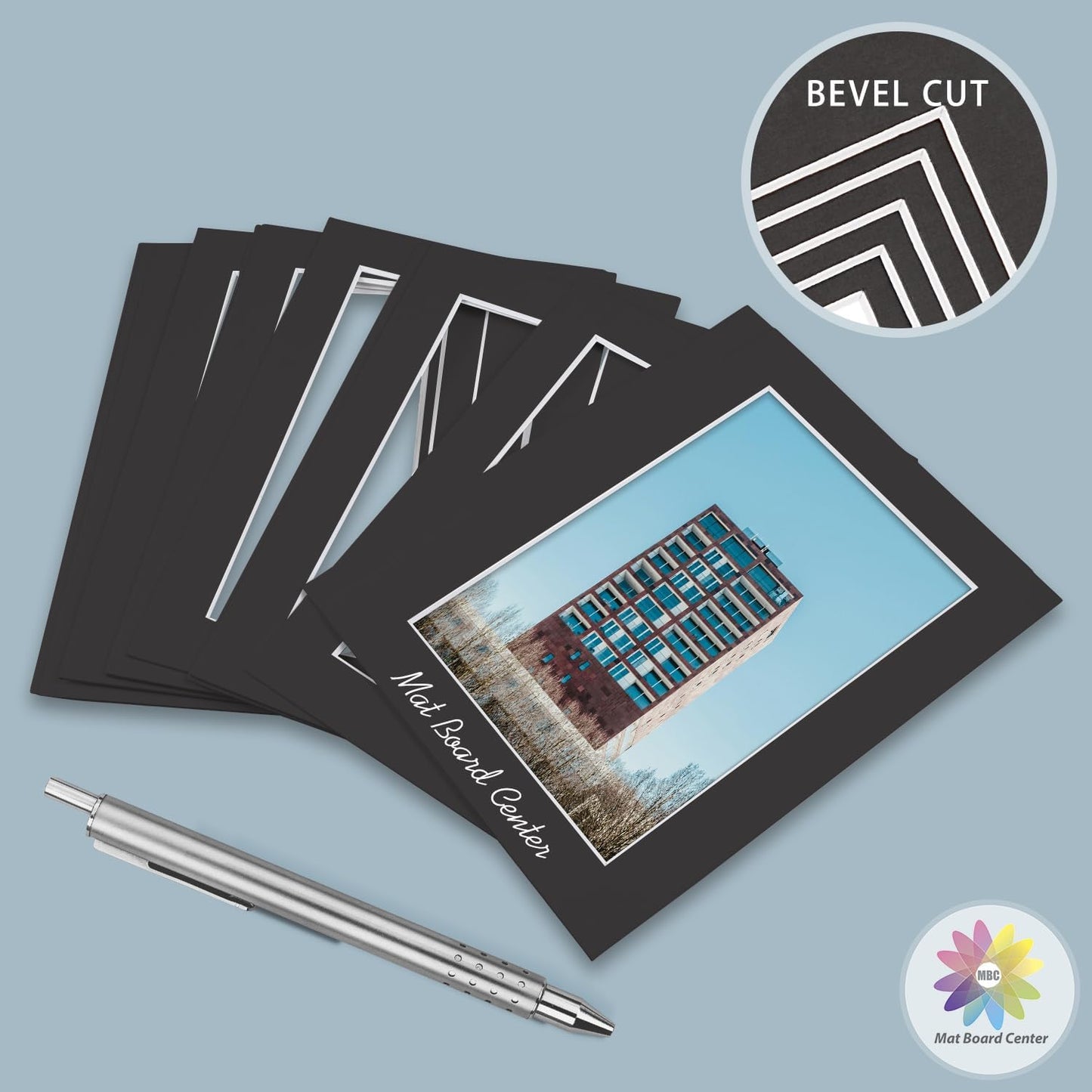 MBC Mat Board Center, 5 Pack 16x20 for 11x17 Black Picture Mats Frame Mattes, Bevel Cut, Acid Free, 4-ply Thickness