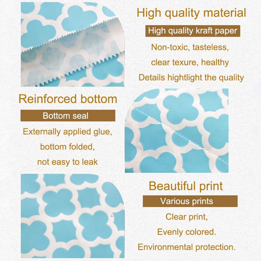 KEYYOOMY 200 Pcs Blue Candy Buffet Bags - Small Polka Dot Paper Treat Bags for Wedding & Birthday Party (5 x 7 inch)