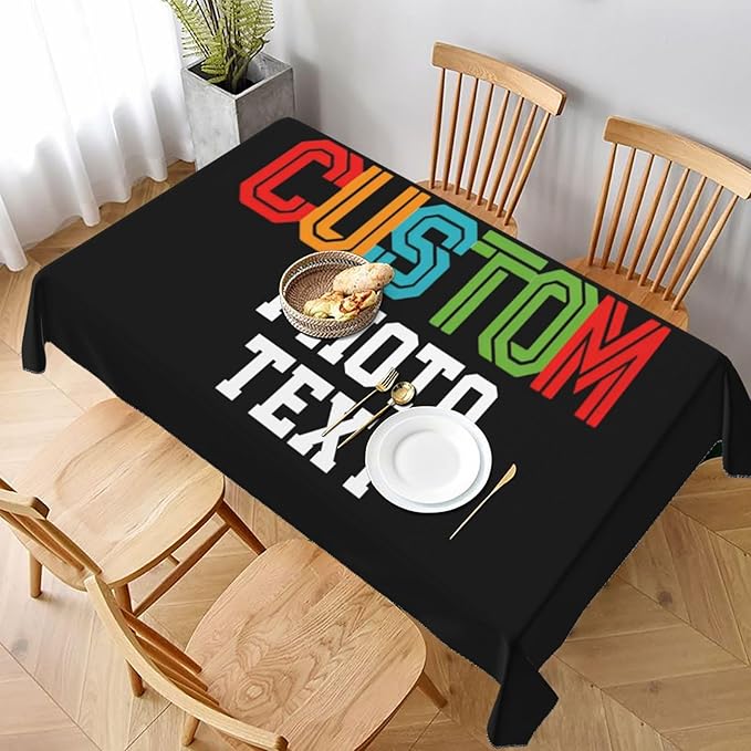 Custom Rectangle Table Cloth, Add Your Own Photo Logo Text, Personalized Tablecloth, Customizable Oil Proof Wipeable Table Cover for Wedding, Party, Restaurant, Outdoor, Picnic, 35x55in