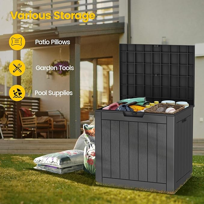 Zapdos Outdoor Storage Box, 31 Gallon Deck Box Indoor and Outdoor Use, Waterproof Resin Storage Bin for Package Delivery Patio Cushions Gardening Tools, Lockable, UV Resistant, Black