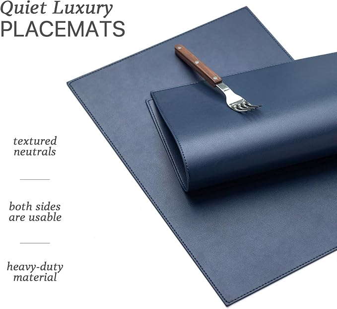Faux Leather Placemats Set of 12 Vinyl Washable Wipeable Table Mats for Kitchen Dining Table Heat Resistant Waterproof Modern Indoor/Outdoor Placemats Non-Slip Easy Clean Place Mats-Navy Blue
