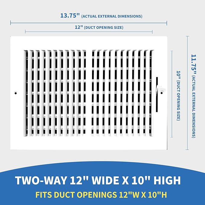 12x10 Vent Register [Duct Opening], Vent Covers for Home Ceiling, Two-Way Ventilation Register, Adjustable Solid Steel Wall Register Vent Cover (12"W x 10"H [Duct Opening])