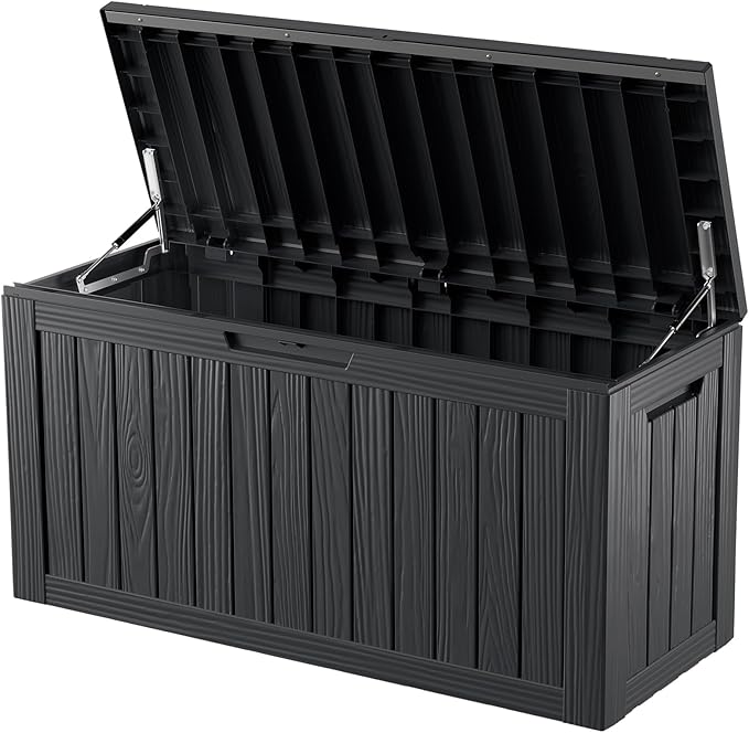 80 Gallon Deck Box, Resin Outdoor Indoor Waterproof Storage Box, Lockable Storage Box With Handle for Patio Furniture - Garden Tools - Swimming Pool Tools UV-Resistant, Black