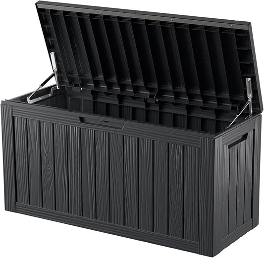 80 Gallon Deck Box, Resin Outdoor Indoor Waterproof Storage Box, Lockable Storage Box With Handle for Patio Furniture - Garden Tools - Swimming Pool Tools UV-Resistant, Black