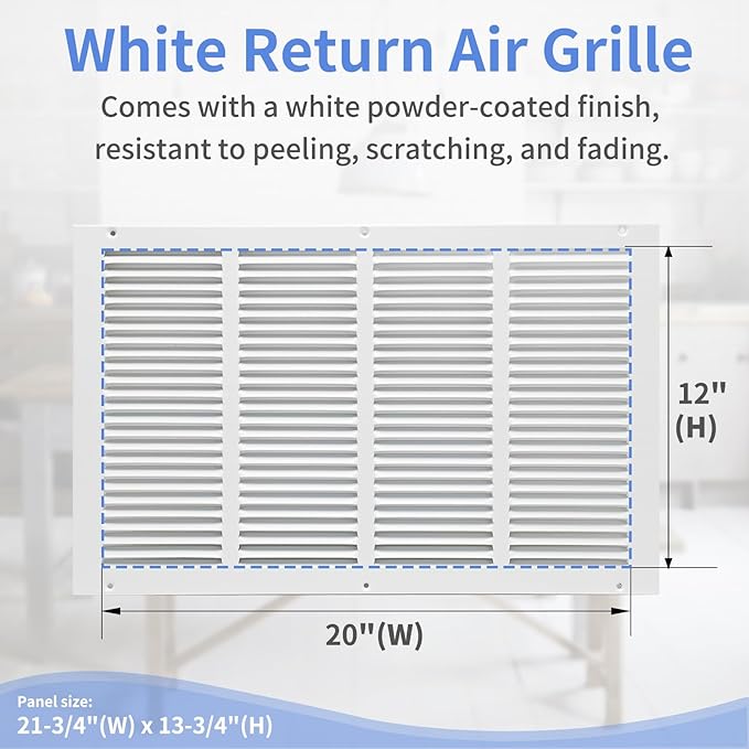 20"W x 12"H [Duct Opening Size] Steel Return Air Grille, Air Return Vent Cover for Ceiling and Sidewall - HVAC Air Vent Covers - [Outer Dimensions: 21.75"W x 13.75"H]