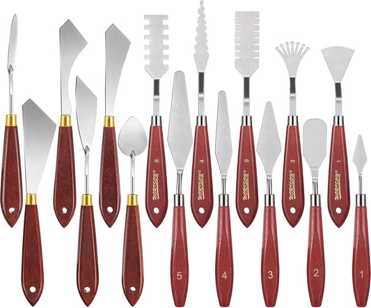 Honoson 16 Pieces Painting Knife Set Stainless Steel Palette Knife Set Draw Mixing Scraper Pallet Spatula with Wooden Handle for Oil Painting Accessories Acrylic Color Mixing Supplies (Red)