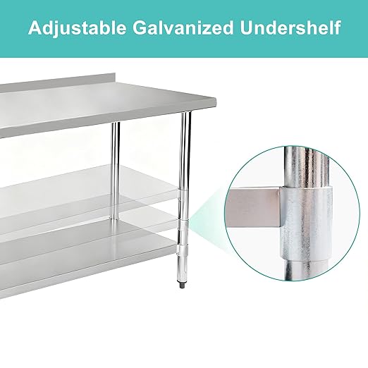 Stainless Steel Work Table 30 x 48 Inch, NSF Commercial Prep Table with Undershelf, Heavy Duty Food Prep Workstation with Backsplash