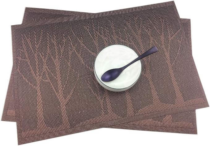 Gugrida Place Mats PVC Set of 6, Table Placemats Set of 6 PVC Mat Table Mats Natural Color (6 pcs, Coffee Tree)
