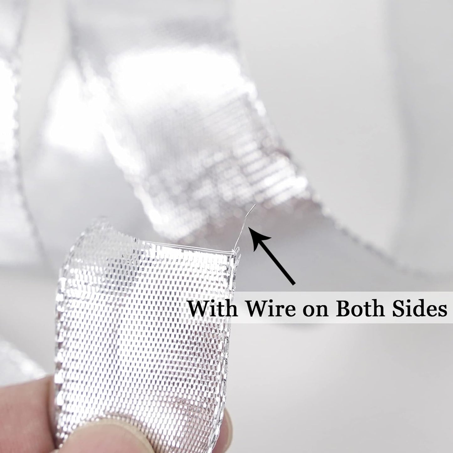 MEEDEE Silver Wired Woven Metallic Ribbon - 1 inch Silver Wired Ribbon for Gift Wrapping, Gift Bows, DIY Crafts, Graduation Baskets, Wedding, Party Decorations (25 Yards)