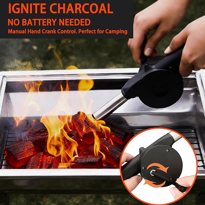 3Pcs Grill Brush for Outdoor Grill Set, Heavy Duty Stainless Steel Grill Scraper & Scrubber, Hand Crank Fan for Cast Iron and Stainless Steel Grates, Outdoor Camping BBQ Cleaning Accessories
