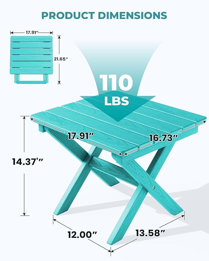 SERWALL Folding Outdoor Side Table Set of 2, Portable Adirondack Side Table, Aruba