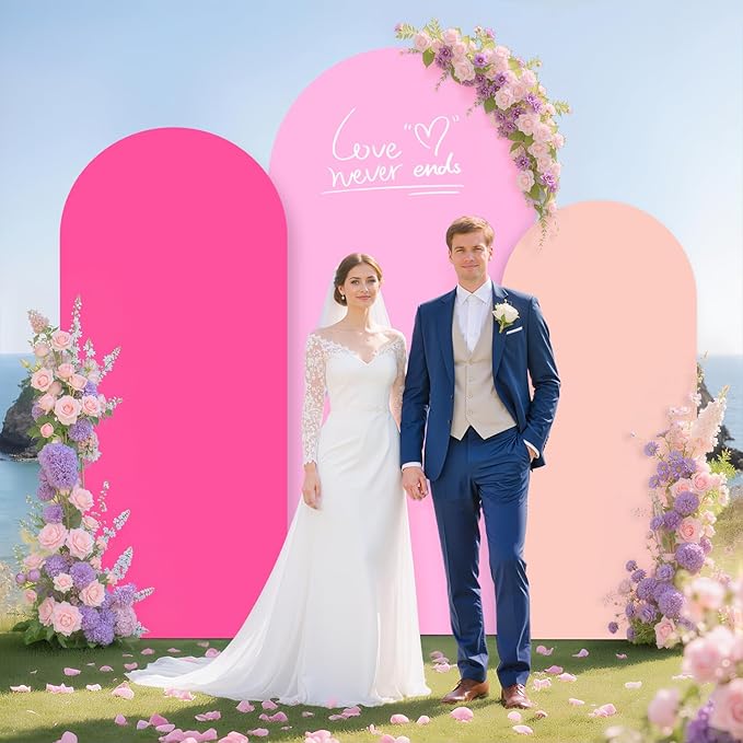 MODFUNS Colorful Arch Backdrop Cover 6&6.6&7.2ft Spandex Arch Cover Set of 3 Chiara Arch Covers Stetchy Backdrop Fitted Wedding Arch Covers for Bridal Baby Shower Birthday Party Banquet Decor