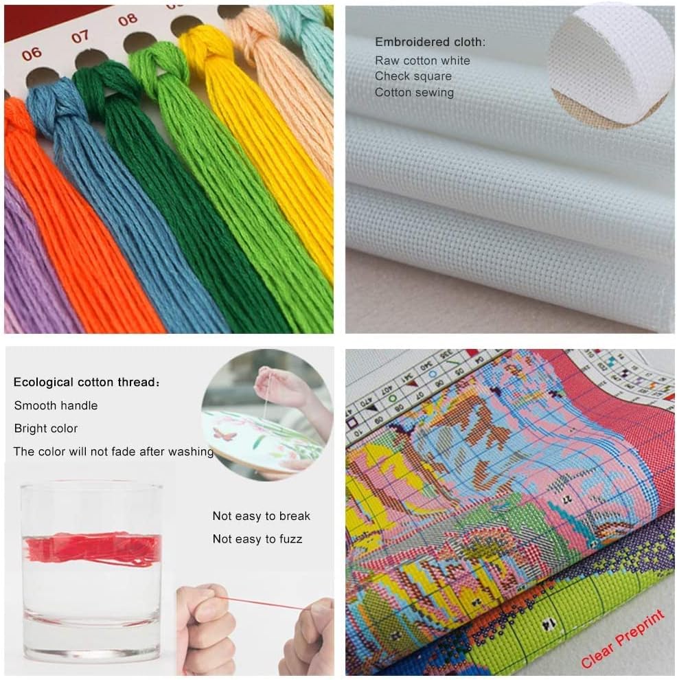 Leczany Cross Stitch Stamped Kit for Adults or Kids - Two Swan Lakes | DIY Embroidery Starter Patterns Craft Kit Needlepoint for Beginner | 11CT, 3 Strands | 22.1x15.8 inches