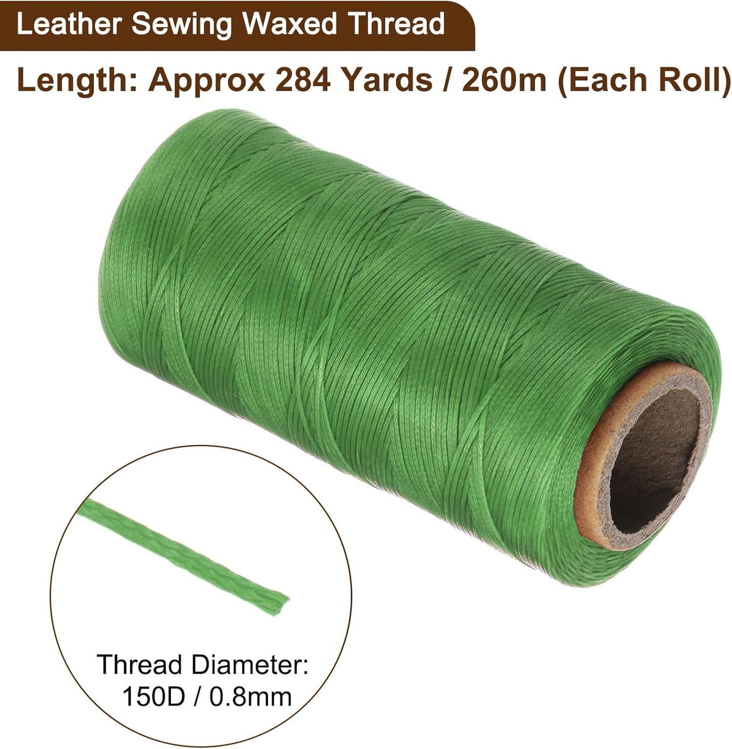 uxcell 150D 0.8mm Flat Waxed Thread 284 Yards Polyester Leather Sewing Waxed String Hand Stitching Waxed Cord for Leather Stitching Sewing Bookbinding DIY Craft Green