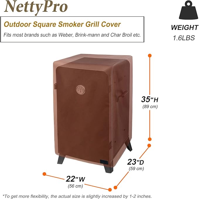 NetttyPro Electric Smoker Cover for Outside Masterbuilt Smoker 30 inch, Outdoor Waterproof Heavy Duty Square Vertical Small Grill Cover, 22" W x 20" D x 35" H, Brown
