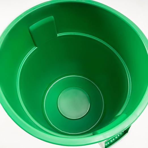 PRO&Family Commercial Round Trash Can with Lid and Dolly Rolling Waste Container, Ingredient Bin, Heavy-Duty Plastic, Anti-Static, Kitchen, Office, Outdoor Use (Green, 55 Gallon)