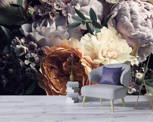 Floral Wallpaper Mural for Bedroom Orange Flower Wall Mural Living Room (not self-Adhesive)