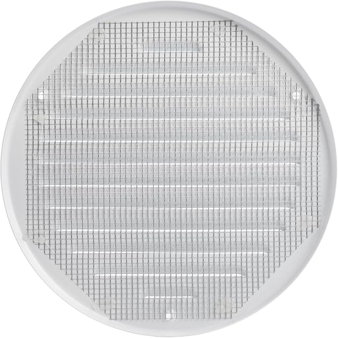 White Metal 6'' Inch Round Ventilation Grille - Inside/Outside use - (Grille: 6''Ø/Cover Area: 7.25''Ø) - Air Vent Louver - Available 4 Sizes / 2 Types / 1 Color.