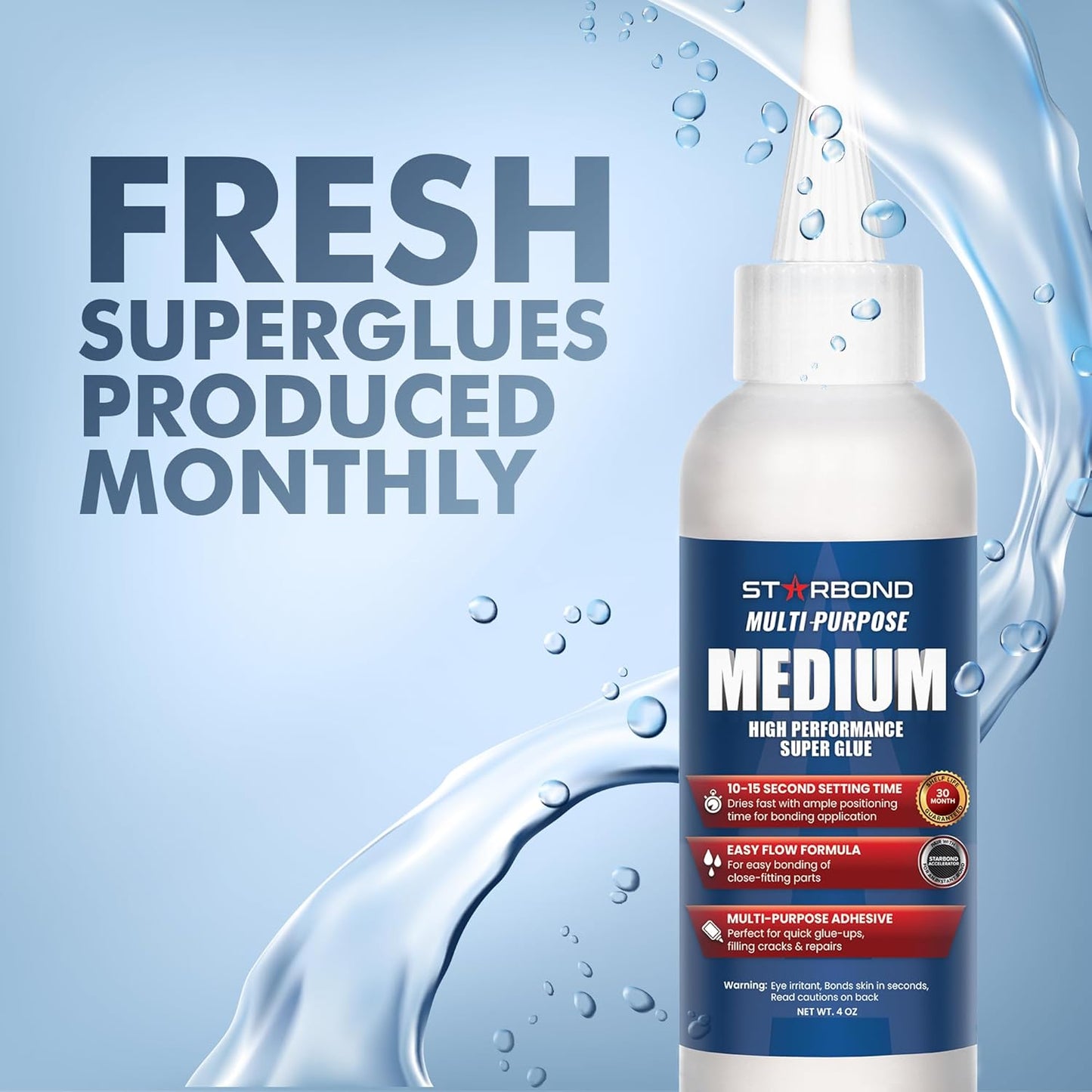 Starbond 4 oz. Medium CA Glue (Premium Cyanoacrylate Super Glue) with Extra Cap and Microtips for Quick Fixes, Woodworking, Woodturning, Hobby Models