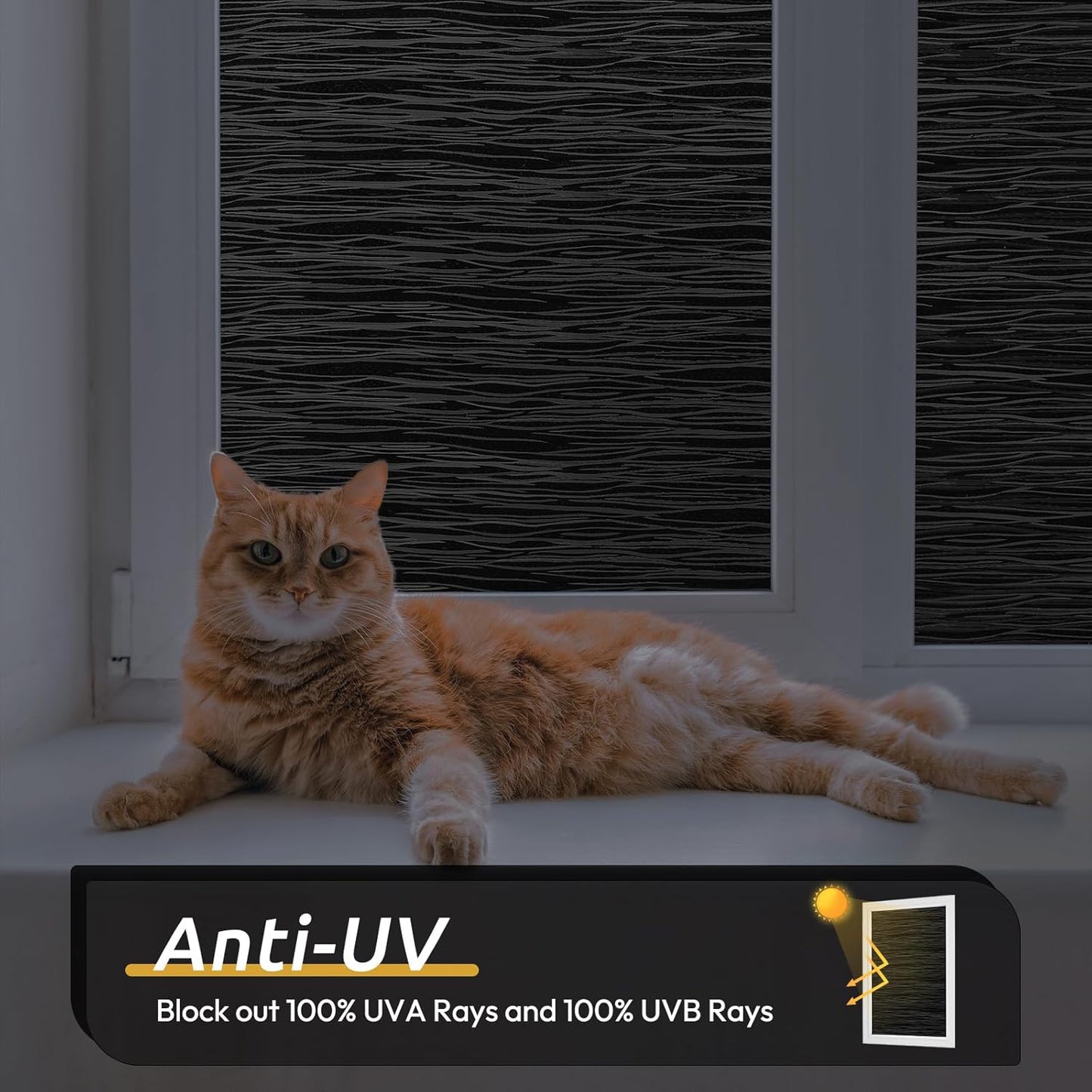 rabbitgoo Blackout Window Film, Sun Light Blocking Window Black Out Cover for UV Reduction, Removable Tint Room Darken Heat Control Frosted Glass Sticker for Home, Black, 23.6 x 78.7 Inches