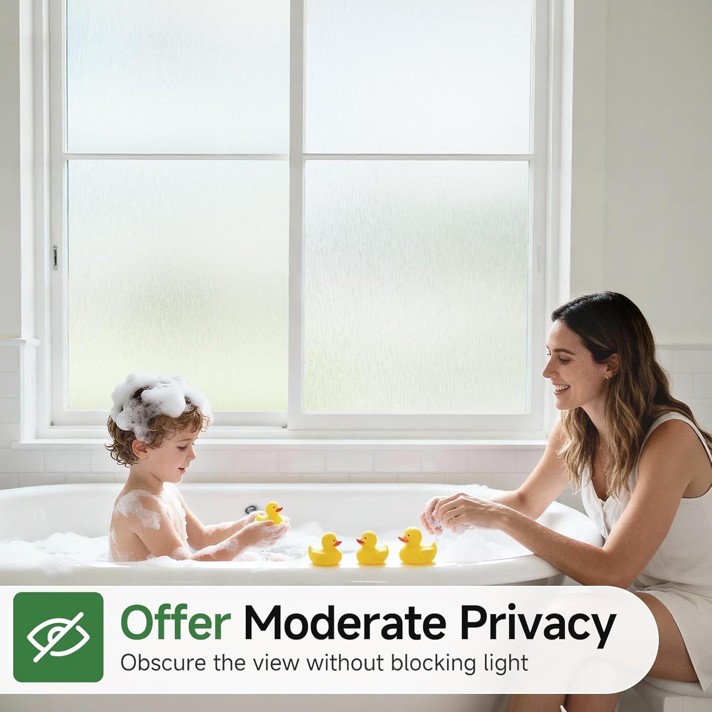 Borsky Frosted Glass Window Film - Static Cling, 96% UV Blocking Non-Adhesive Privacy Window Film, Removable Window Cling with Day & Night Privacy for Bathroom Home Office, 29.5 x 78.7 Inches, Pure