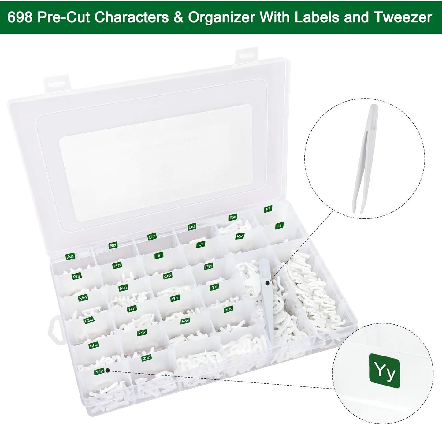 Letter Board Letters Only,698 PRE-Cut Characters (3/4 Inch,White) with Sorting Tray,Felt Letter Board Letters (Choice D)