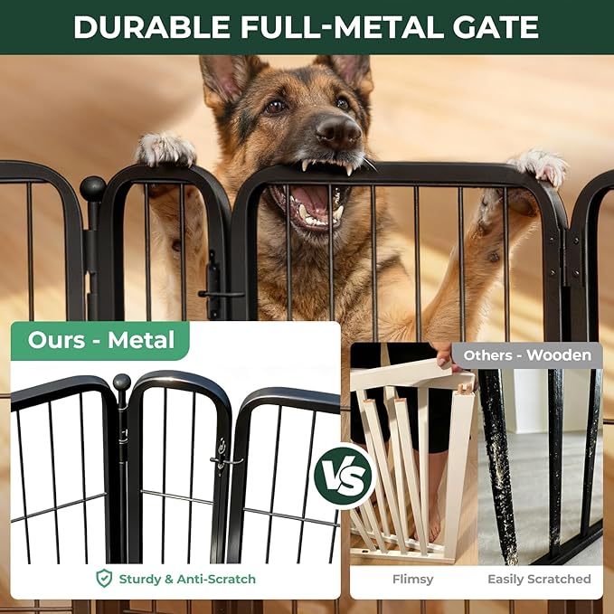 FXW Dog Gate Extra Wide Designed for Indoor Use, Adjustable Width Up to 83-inch Wide (45" H 3 Wire Panels for Large Dogs), Black