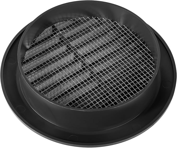 Black 4" Inch Round Ventilation Grille with Insect mesh. (Duct 4Ø / Grille 5Ø) Ventilation Applications. Indoor and Outdoor Vent Cover. Available 3 Sizes / 4 Colors.