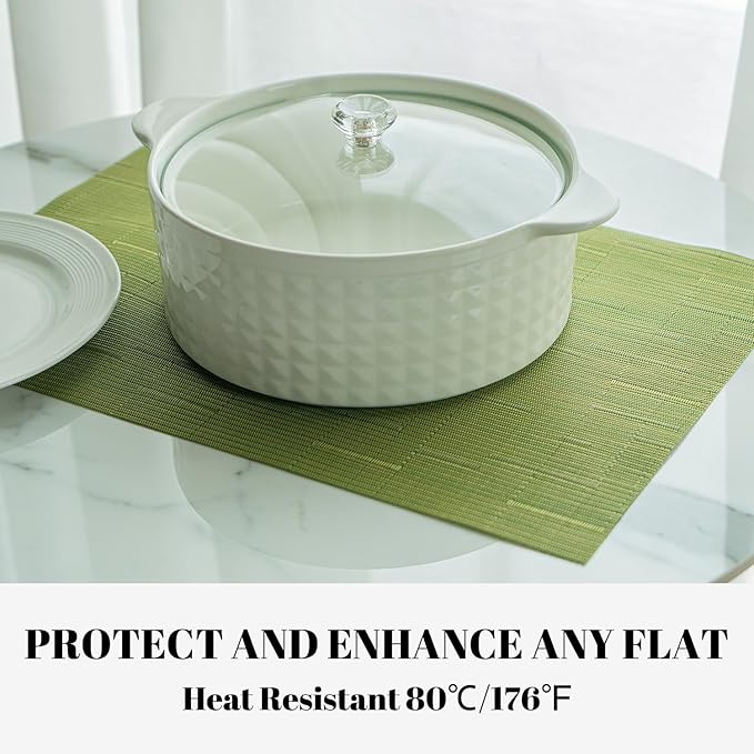 Placemats Set of 8 Vinyl/Plastic Woven Place Mats for Kitchen Table Indoor/Outdoor Washable Placemat Wipeable Dining Table Mats (Oliver Green,8)