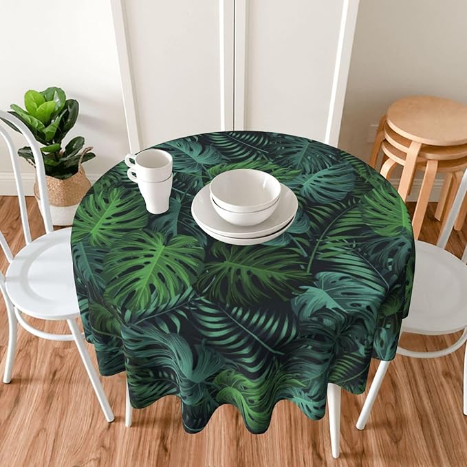 Frond Round Tablecloth Hemp Palm - Frond Tablecloth 60 Inch Waterproof Rustic Table Cloth Fabric Farmhouse Stripe Decorative for Picnic Party Holiday Home Indoor Outdoor
