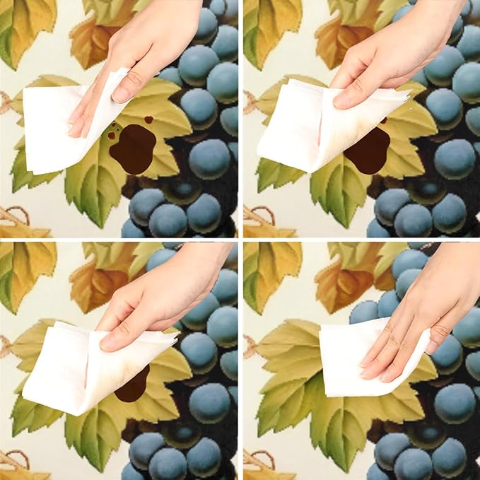 Grape Green Leaf Fresh Fruit Round Table Cloth Cover, Elastic Edge Waterproof Wipeable Tablecloths 36"-42" Polyester Tablecloth for Party Restaurant Banquet Holiday Camping Outdoor Picnic