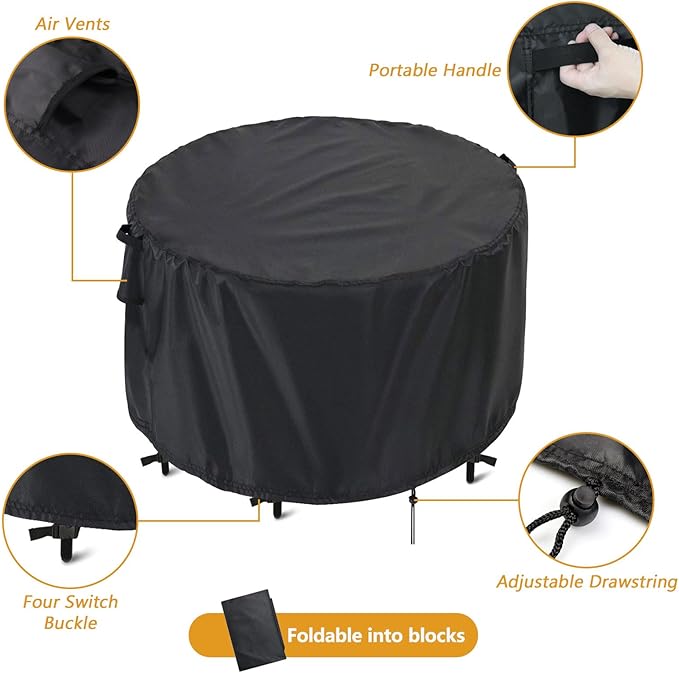 Kingling Patio Furniture Covers Waterproof, Round Patio Table Cover 90 inch Upgrade Heavy Duty Outdoor Table Cover for Dining & Coffee Table Chair Set, Firepit Table All Weather Resistant-90''D x43''H
