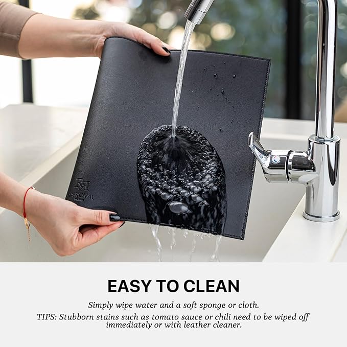 Faux Leather Placemats Set of 6 Vinyl Washable Wipeable Table Mats for Kitchen Dining Table Heat Resistant Waterproof Modern Indoor/Outdoor Placemats Non-Slip Easy Clean Place Mats (Black)