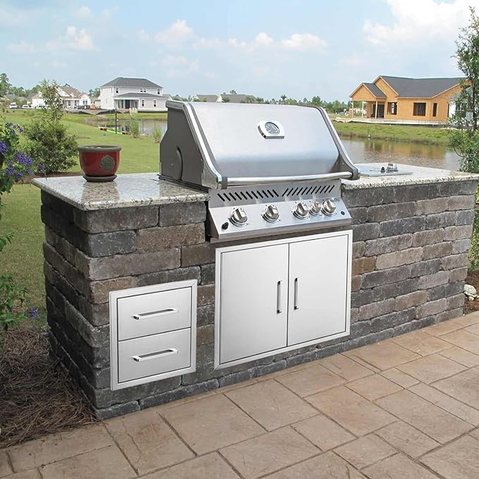 18" W x 15" H x 23" D Stainless Steel Outdoor Kitchen Drawers BBQ Drawers Double Access Flush Mount for Outdoor Kitchens Or BBQ Island