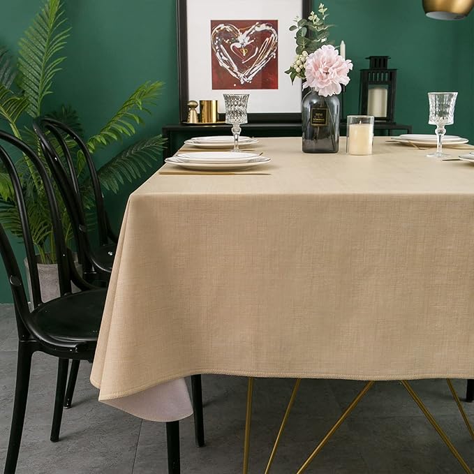 LIBERECOO Vinyl Tablecloth with Flannel Backing, Champagne, Waterproof, Stain-Resistant, Easy-Clean Table Cover for Dining, Kitchen, and Outdoor Use, 60" x 60" Square