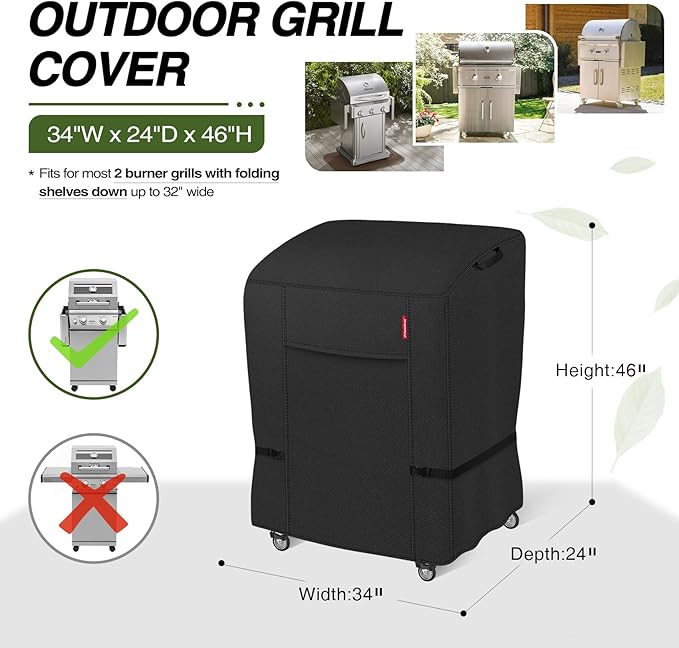 Porch Shield 34W x 24D x 46H inch Premium Gas Grill Cover Up to 32 inch, Waterproof and Fade Resistant 600D BBQ Covers for Weber, Brinkmann, Char-Broil and More, Black
