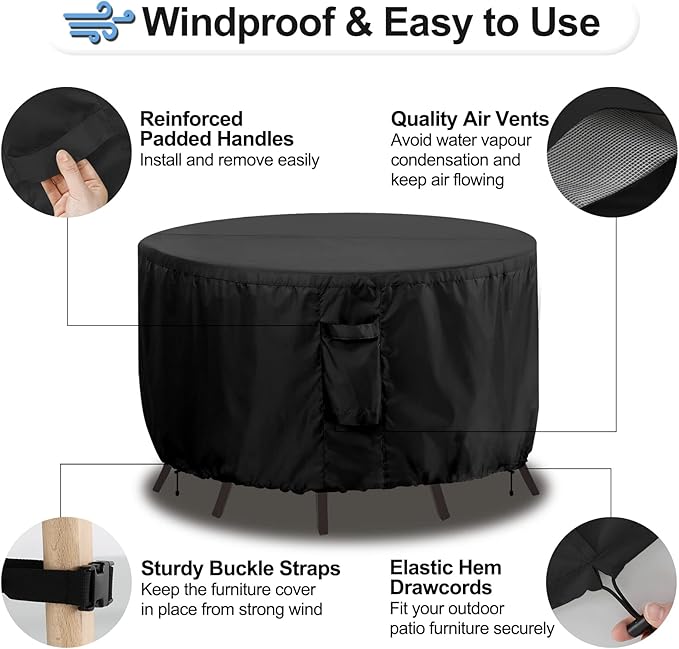OutdoorLines Outdoor Waterproof Patio Table Furniture Set Covers - Round Couch Sectional Cover Outside Weatherproof Patio Furniture Covering for Deck, Lawn and Backyard 84" Dia x 28" H, Black