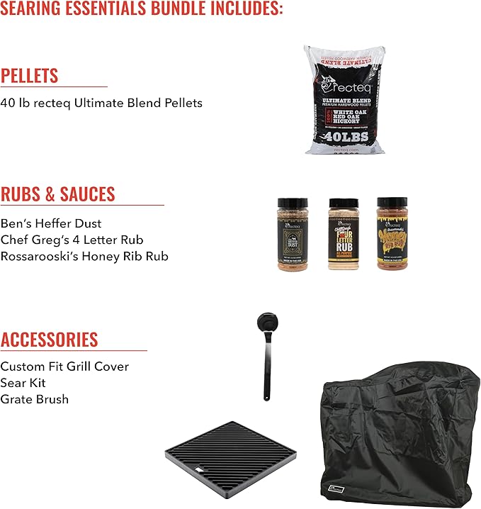 recteq Pellet Grill RT-B380 Bullseye + Searing Essentials Bundle, BBQ, Outdoor, and Electric Pellet Smoker Grill, Electric Smokers, Uses 100% Wood Pellets for Ribs, Brisket, Chicken, Sear, Smoke
