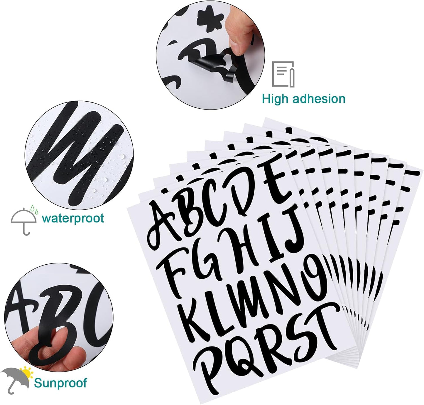 Outus 576 Pieces 8 Sheets Letters Stickers Self Adhesive Vinyl Letter Alphabet Number Stickers Mailbox Numbers Sticker, Decals for Classroom Decor, Sign, Door(Black,3 Inch)