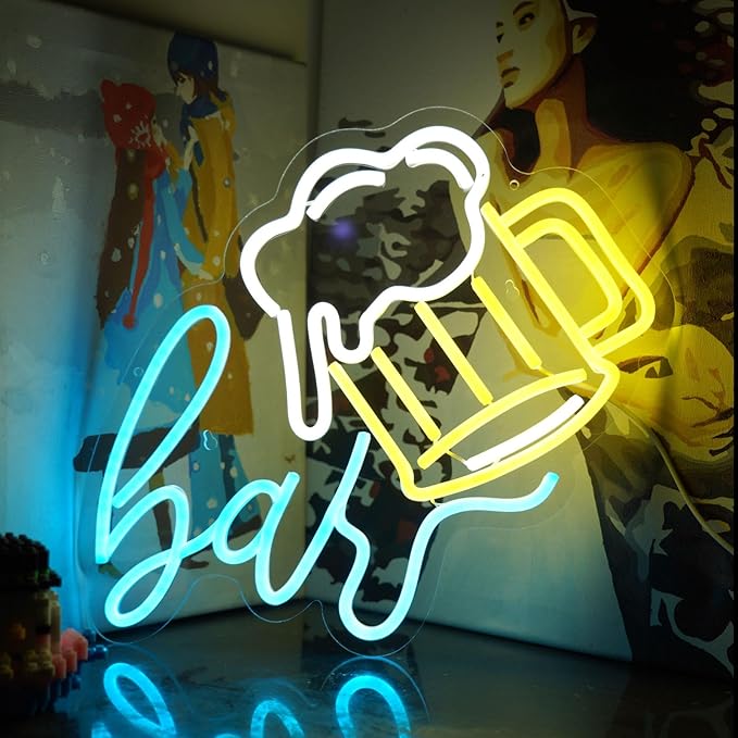 Beer Bar Neon Sign, LED beer Light Up Bar Sign for Home party& pub Bar Decor, 5-Level Dimmable Funny Bar Signs for Man Cave, Business Neon Open Signs for Bars & Wall