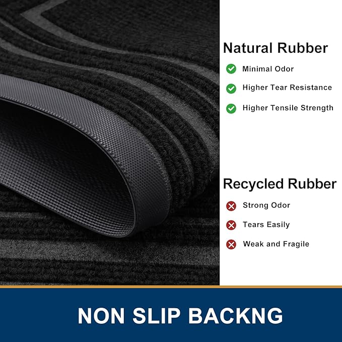 Buganda Front Door Mat Indoor Outdoor Entrance, Non-Slip Natural Rubber Doormats, Easy Clean, Low Profile, Dirt Trapper Entryway Floor Mats for Outside, Garages and Patios, 29.5x17, Black