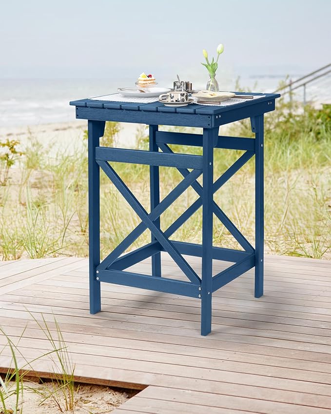HDPE Outdoor Bar Table, 41" Adirondack Outdoor Bar Height Table, All Weather HDPE High Top Pub Table, Square HDPE Patio Bar Tables for Balcony, Deck, Backyard, Poolside, Navy