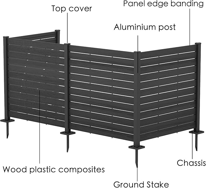 Kozyard 50" W x 48" H Outdoor Privacy Screens Aluminum Post, Air Conditioner Fence Panels, Pool Equipment Enclosure, Trash Can Screens Fence Kit for Outside Backyard Patio 4Panels