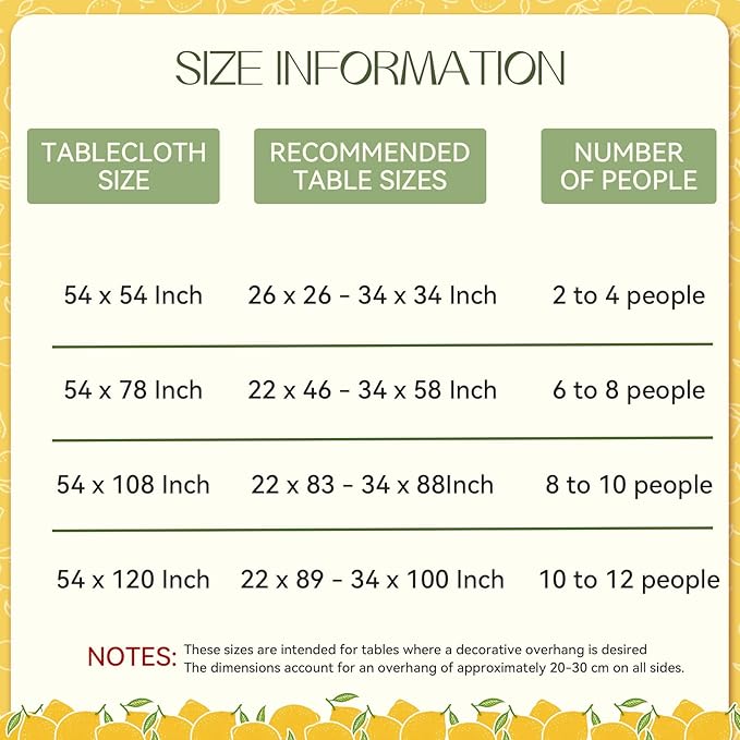 Romanstile Summer Rectangle Plastic Tablecloth, 100% Waterproof Oil-Proof Lemon PVC Table Cloth, Heavy Duty Vinyl Table Cover for Dining, Camping, Picnic, Outdoor - 54 x 120 Inch, Lemon